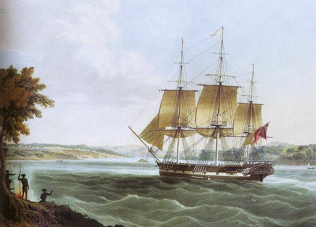 The Mellish entering Sydney Harbour c1830